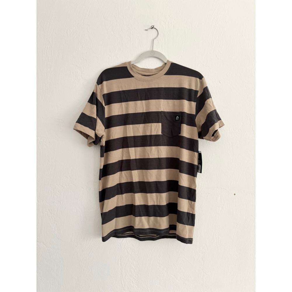 Men's Rags Brown & Black Striped Short Sleeve Tee M Cotton Modal